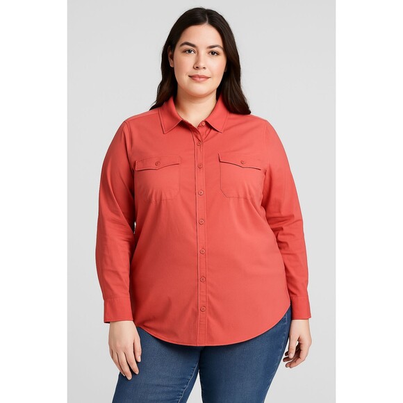 Eddie Bauer Women’s XXL Classic Fit Long Sleeve Shirt Coral Pink Button Front - Picture 1 of 14